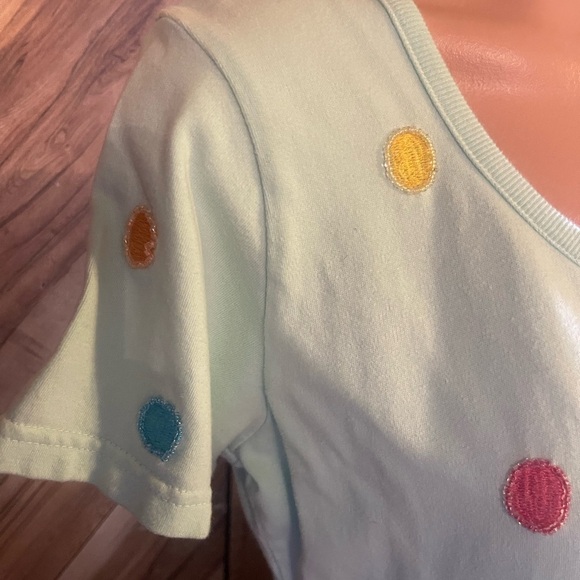 Vintage 90s Michael Simon Lite Medium Beaded T-Shirt Dress Turquoise Floral Midi - Picture 11 of 12